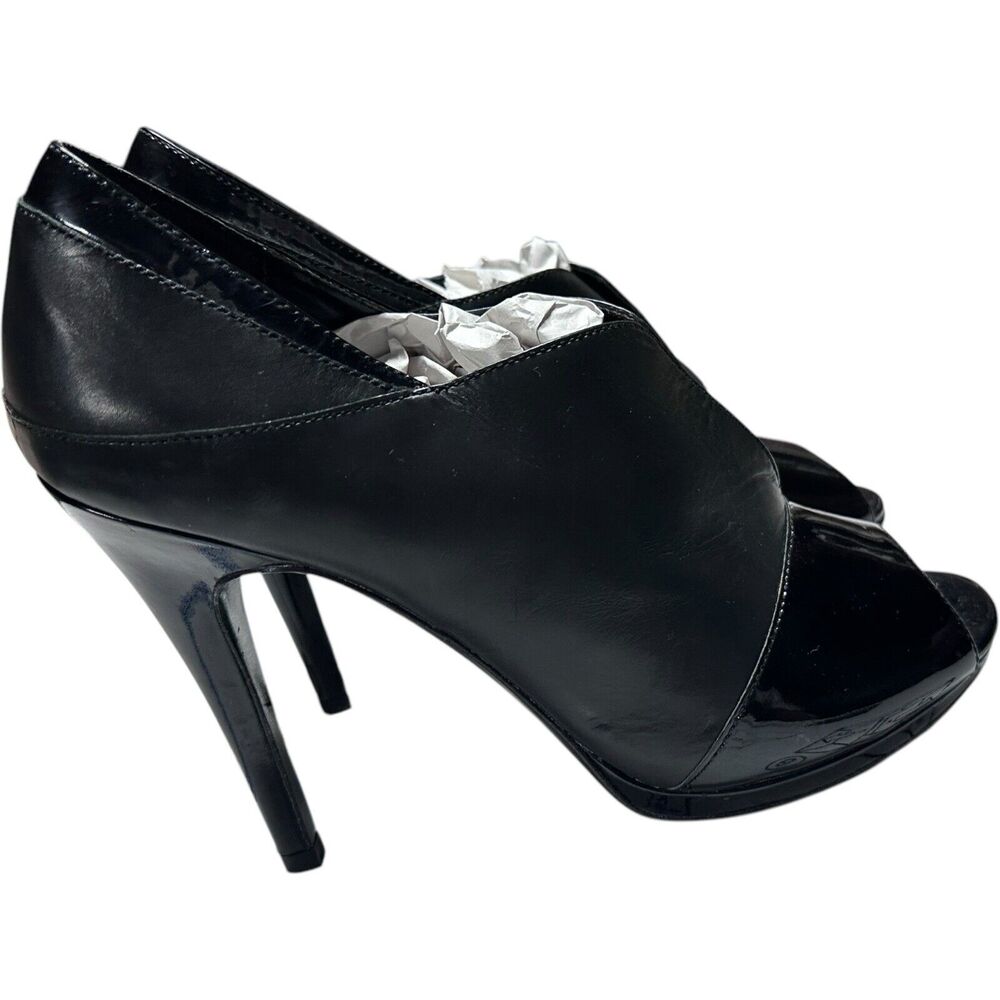 Diane Von Furstenberg Black Patent Leather Stiletto Pumps Peep Toe shoes Sz 9